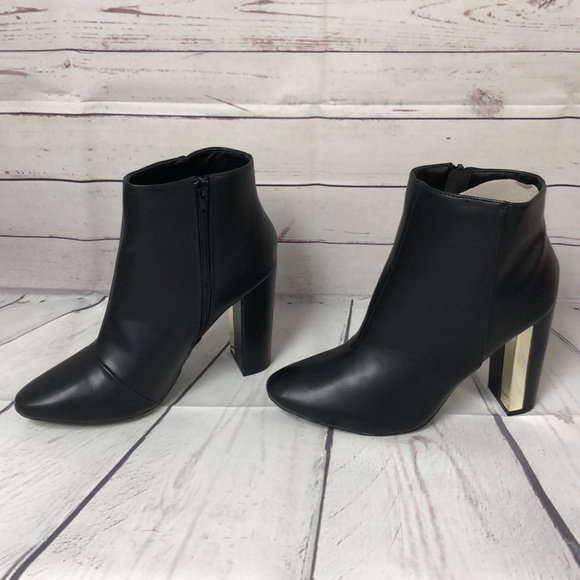 Qupid faux leather gold heel ankle boots heel - Picture 5 of 8